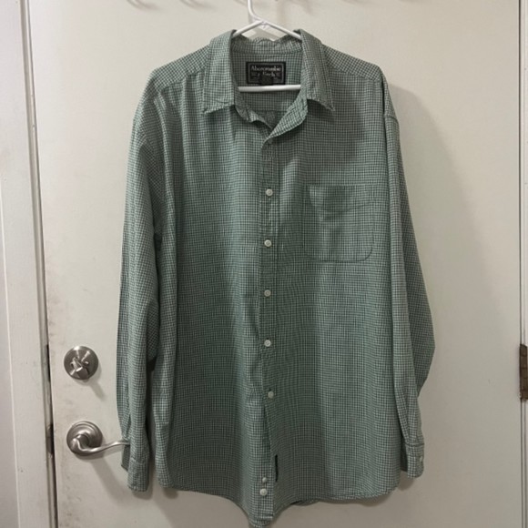 Abercrombie & Fitch Mens Green Gingham Checkered LS Button Down Shirt Sz XL - Picture 5 of 11